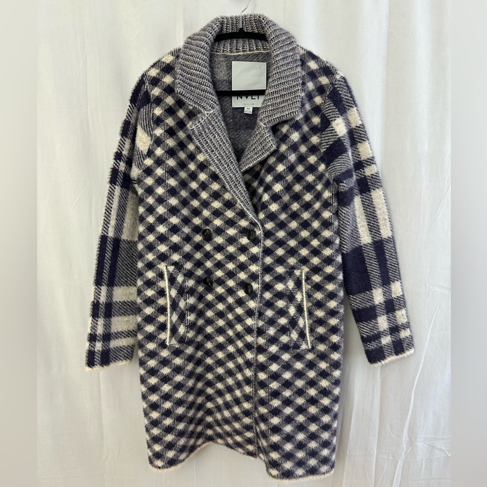 Anthropologie NVLT Purple Plaid Fuzzy Coat Womens Size Medium